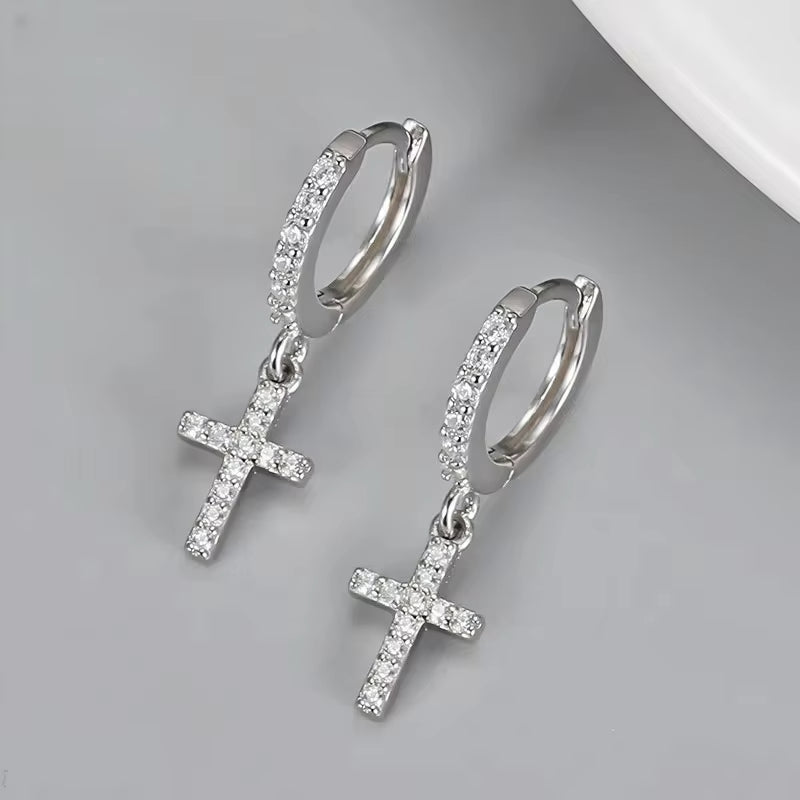 LUME Silver & Gold Cross Pendant Earrings