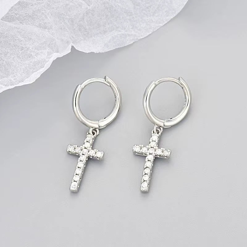 LUME Silver & Gold Cross Pendant Earrings