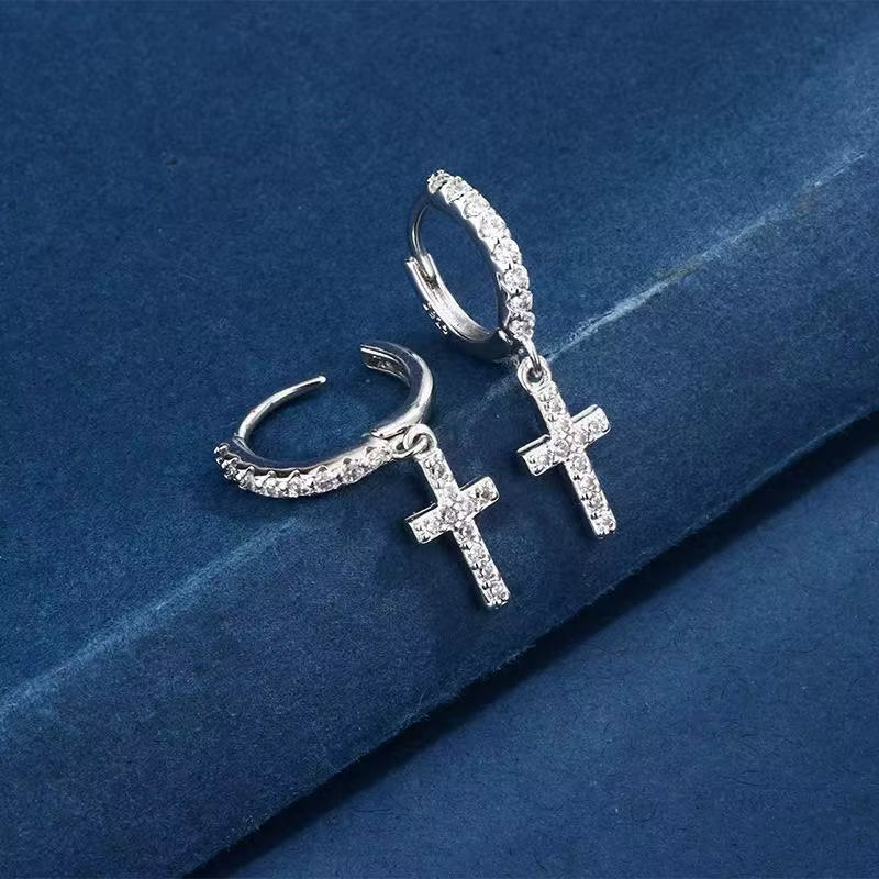 LUME Silver & Gold Cross Pendant Earrings