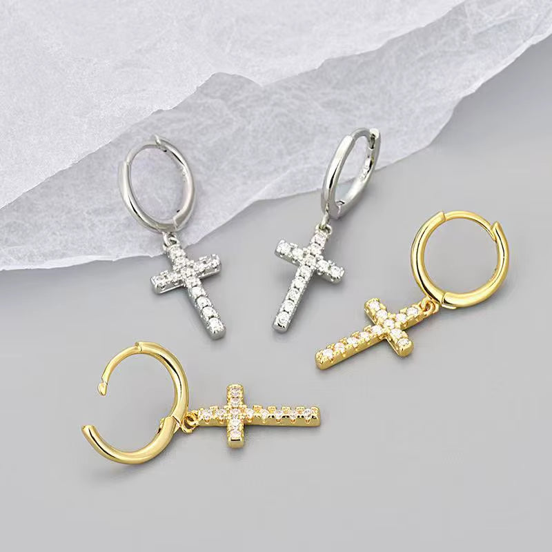 LUME Silver & Gold Cross Pendant Earrings