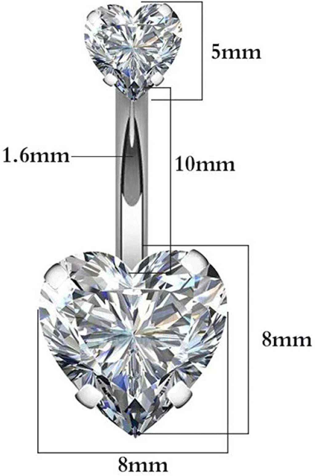 LUME Steel Crystal Heart Belly Button  Piercing