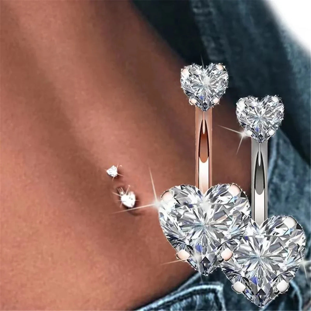 LUME Steel Crystal Heart Belly Button  Piercing