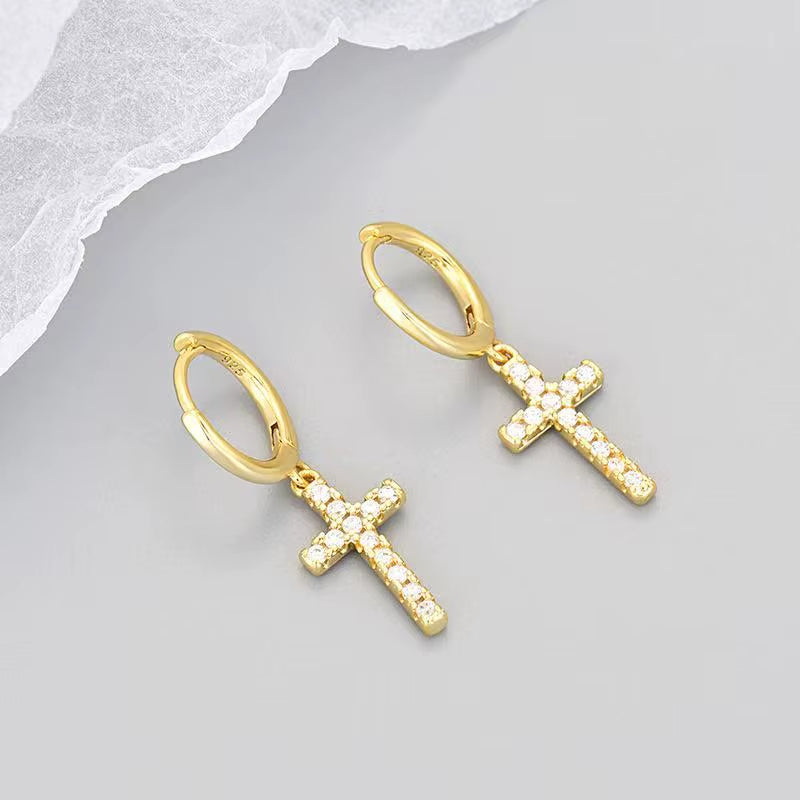 LUME Silver & Gold Cross Pendant Earrings