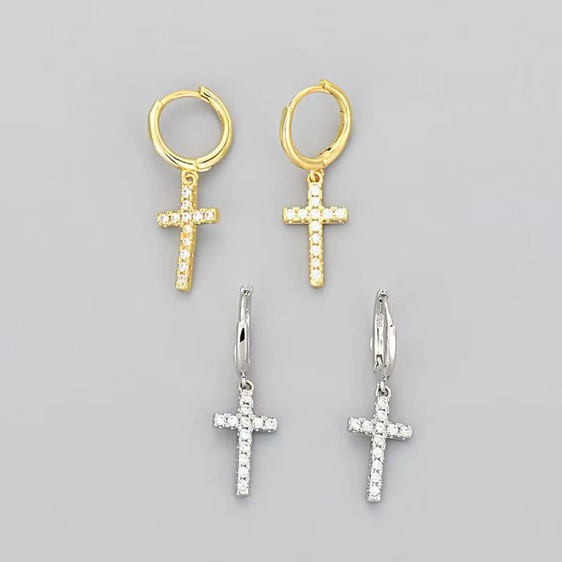 LUME Silver & Gold Cross Pendant Earrings